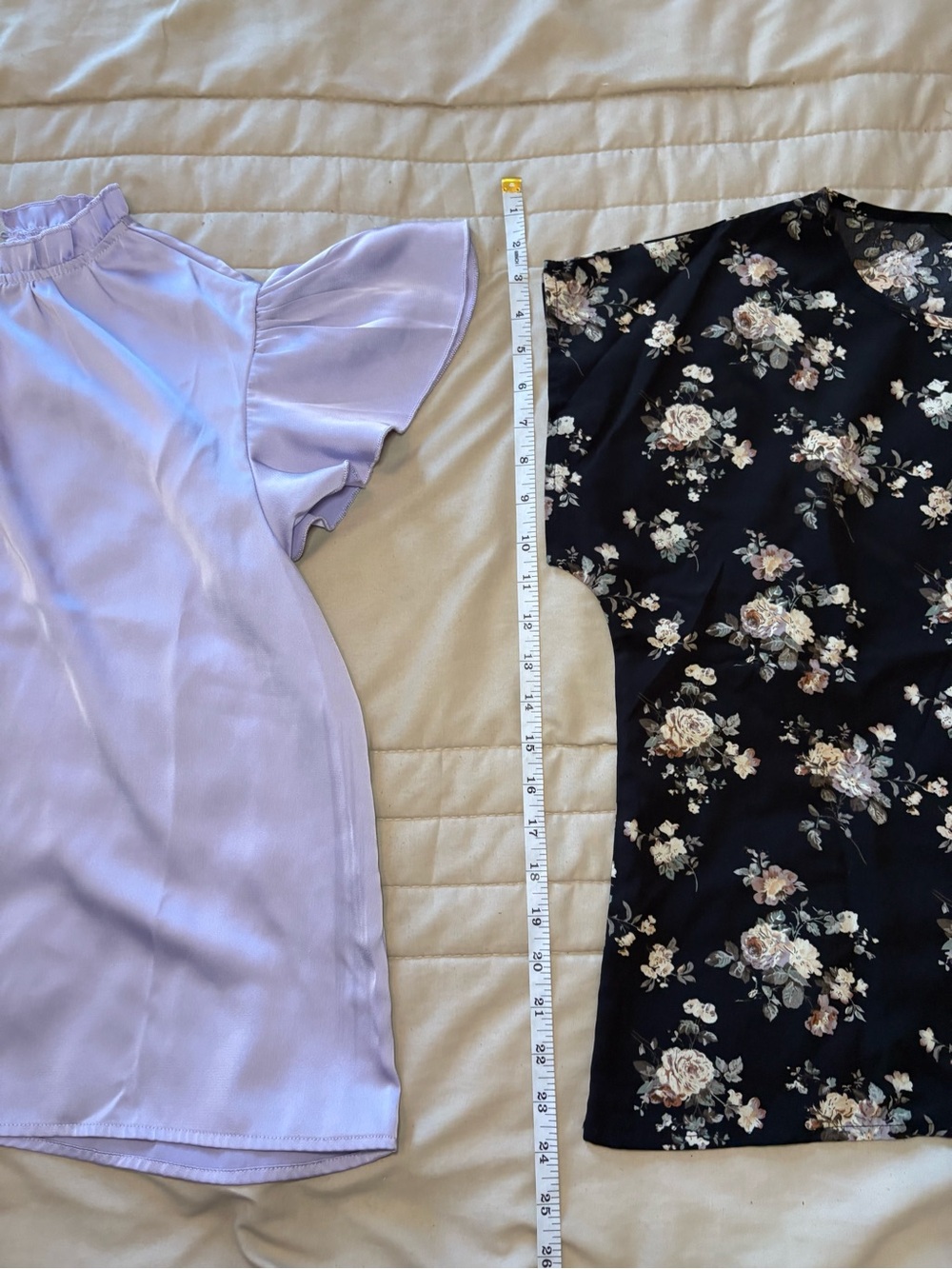 Lavender Short Sleeve Blouse & Black Floral Top Set - Picture 6 of 7
